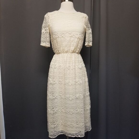 Asos Cream Lace V Back Midi Dress 2 - Picture 1 of 9